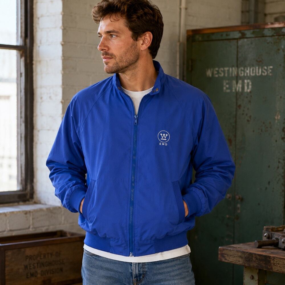 Vintage Hartwell Westinghouse EMD Jacket Mens Medium Blue USA Made Bomber